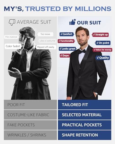 MY'S Mens Winter Slim Fit Tuxedo Suit Shawl Lapel 3-Piece Set