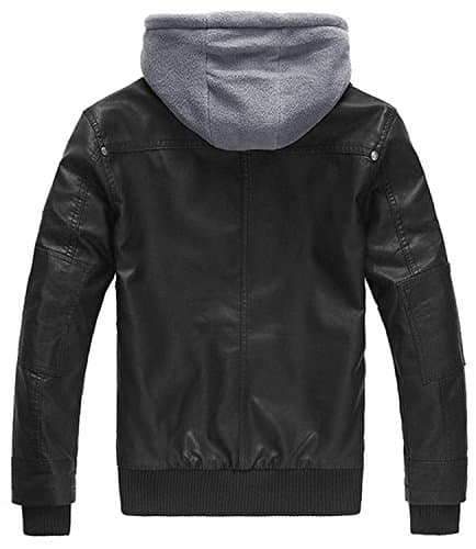 Wantdo Men's Faux Leather Casual Warm Hooded Winter Motorcycle Jacket