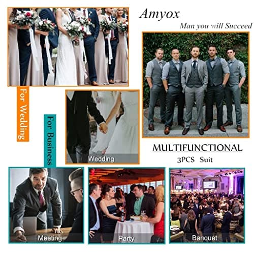 Amyox Men's Slim Fit 3 Piece Business Wedding Tux Suit Set Jacket Vest Pants Tie