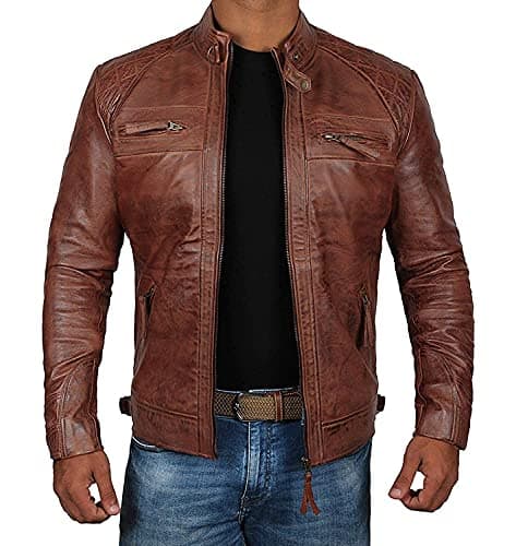 Decrum Men's Black and Brown Real Leather Jacket