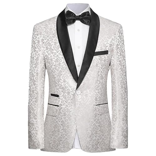 LiveZou Men's Floral Prom Dinner Party Tuxedo Suit One Button Pants Set