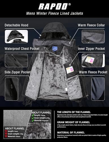Rapoo Men's Winter Waterproof Ski Jacket Windproof Rainproof Mountain