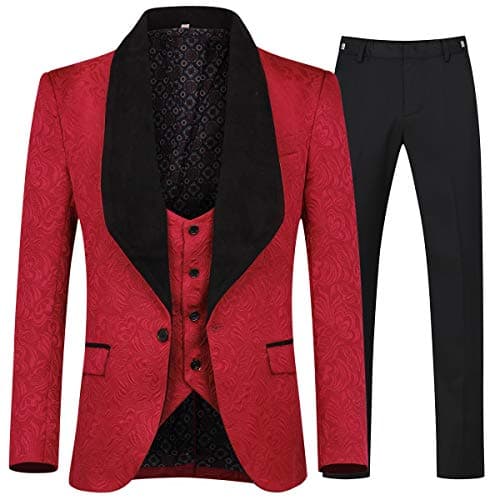 YFFUSHI Men's Slim Fit Jacquard Tuxedo 3-Piece Suit