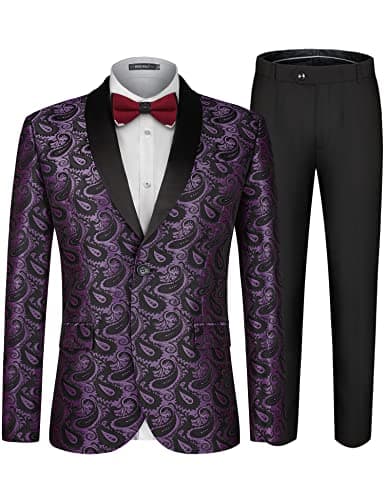MAGE MALE Men's Slim Fit Floral Tuxedo Suit Jacket & Pants