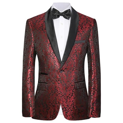 LiveZou Men's Floral Prom Dinner Party Tuxedo Suit One Button Pants Set
