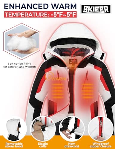 Skieer Men's Waterproof Winter Ski & Snowboarding Jacket Windproof Warm Raincoat