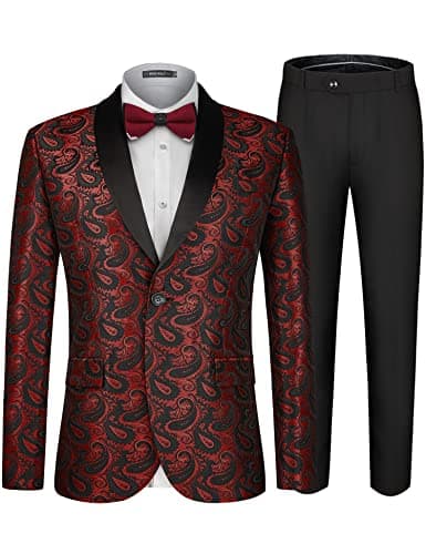 MAGE MALE Men's Slim Fit Floral Tuxedo Suit Jacket & Pants