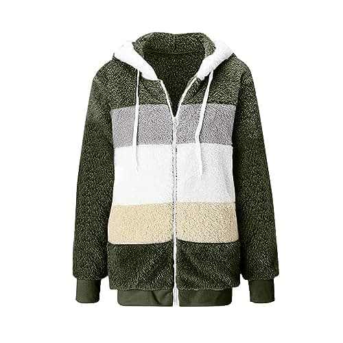 YMADREIG Women's Soft Fleece Sherpa Hooded Winter Jacket Color Block Pockets