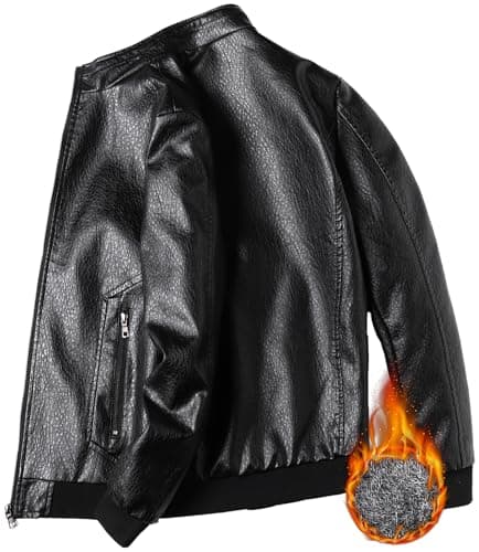PEGENO Men's Lightweight Stand Collar Faux Leather Motorcycle Jacket