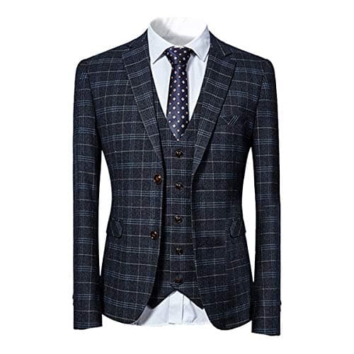 Cloudstyle Mens Slim Fit Blue/Black Checked Single Breasted Vintage Suit