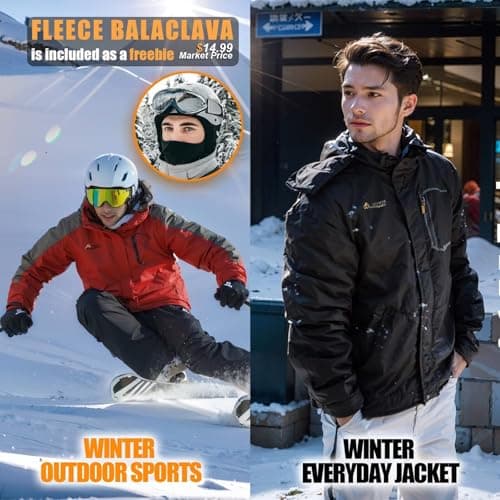 WOSONG Men's Winter Ski Coats, Fleece-Lined & Balaclava, Waterproof & Windproof