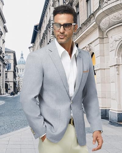 WULFUL Men's Regular Fit Linen Cotton Blazer with Pockets