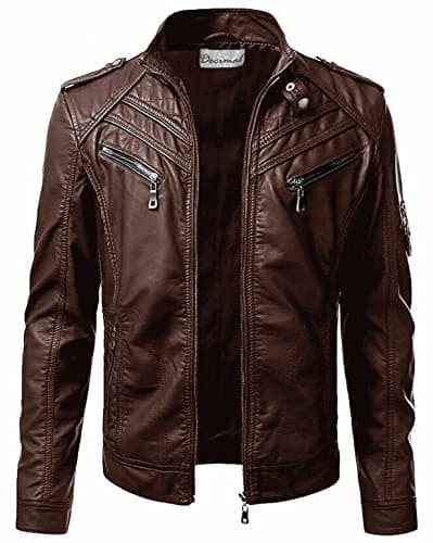 DECIMAL Men's Black Genuine Lambskin Leather Biker Jacket