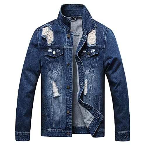 QIMYUM Men's Distressed Slim Denim Jean Jacket