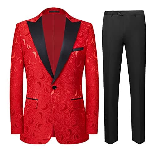 Cloudstyle Men's 2-Piece Floral Jacquard Suit