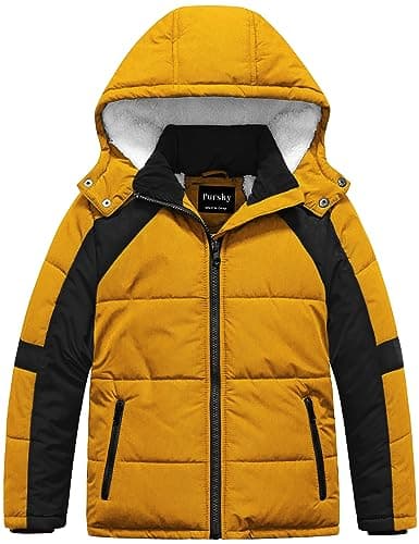 Pursky Boys' Warm Winter Water Resistant Sherpa Puffer Coat With Hood
