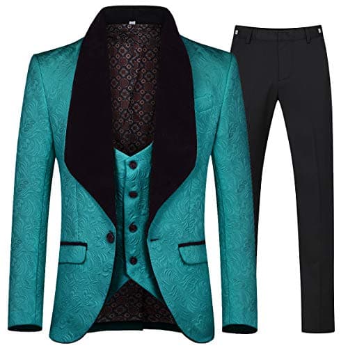 YFFUSHI Men's Slim Fit Jacquard Tuxedo 3-Piece Suit