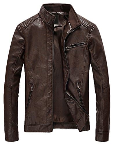 Youhan Men's Casual Slim Bomber Faux Leather Jacket