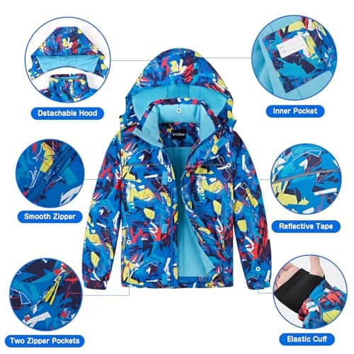 Vrilibo Boys' Waterproof Ski Jacket, Warm Fleece Winter Snow Coat
