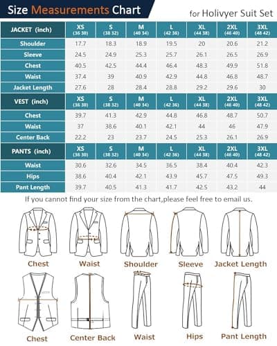 ZKHOECR Men's Slim Fit 3-Piece Suit