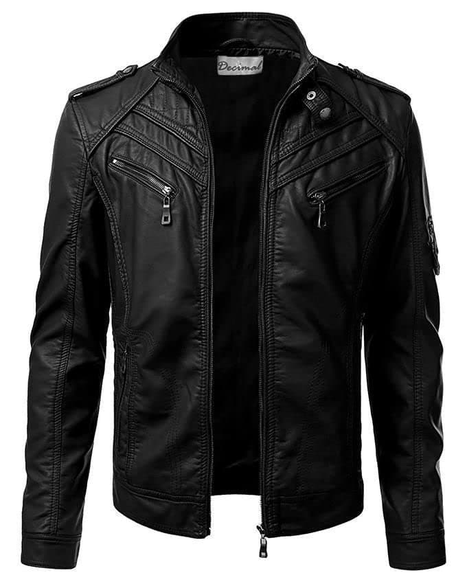 DECIMAL Men's Black Genuine Lambskin Leather Biker Jacket