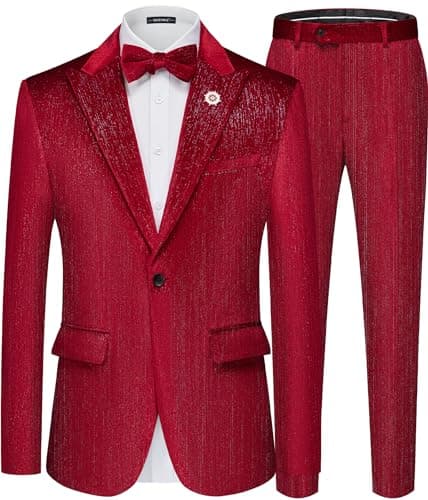 MAGE Mens Velvet Tuxedo Suit Set Slim Fit 2-Piece Party Jacket Pants