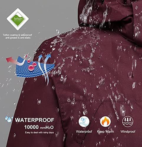 PTSOC Women's 3-in-1 Ski and Hike Jacket - Waterproof, Windproof, Warm Winter Snow Coat