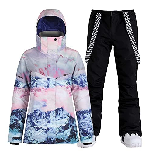 GSOU Women's Waterproof Snowsuit Ski Jacket and Pants Insulated Warm Winter Snowboarding