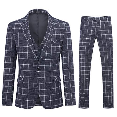 YFFUSHI Men's Plaid 3 Piece Suit Slim Fit Tuxedo
