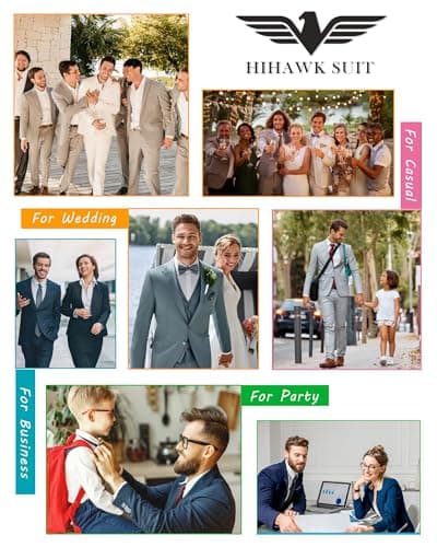 Hihawk Men's Slim Fit 3-Piece Stretch Suit with Blazer, Vest, Pants, and Tie