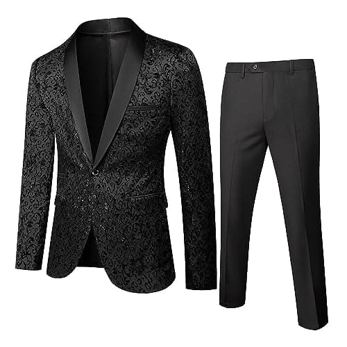 Cloudstyle Men's 2-Piece Floral Jacquard Suit