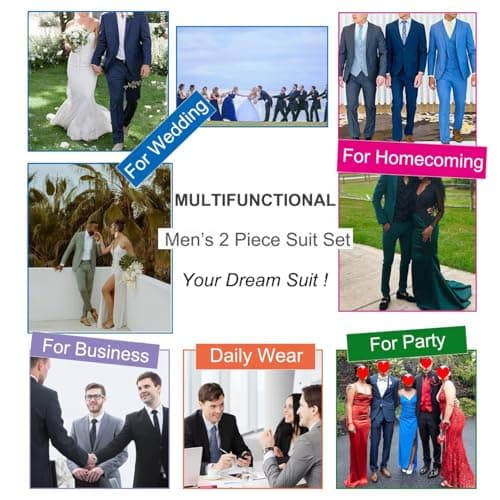 Lynerun Men's Slim Fit 2-Piece Prom Tuxedo Suit Jacket and Pants Set