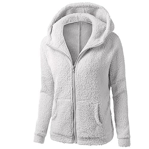YMADREIG Women's 2023 Winter Fuzzy Fleece Zip-Up Hoodie Coats Plus Size Warm