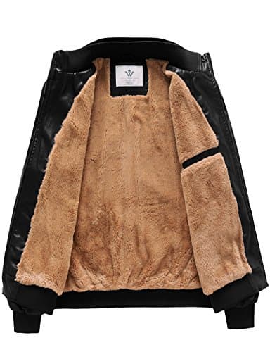 Men's Faux Leather Bomber Jacket with Fleece Lining by WenVen