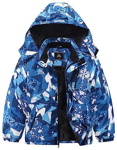 MOERDENG Kids' Waterproof Fleece Snowboarding Jacket with Detachable Hood