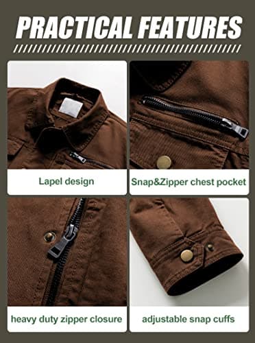 Pursky Men's Canvas Cotton Casual Field Jacket with Removable Hood