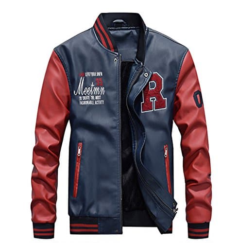 Lavnis Men's Faux Leather Slim Fit Casual Baseball Collar Jacket