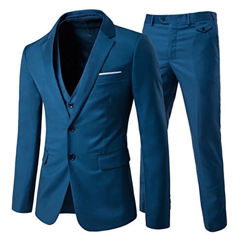 Cloudstyle Men's 3-Piece 2-Buttons Slim Fit Solid Color Smart Wedding Suit