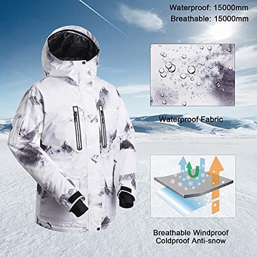 GSOU Men's Waterproof Windproof Insulated Ski Jacket for Snowboarding Winter Sports