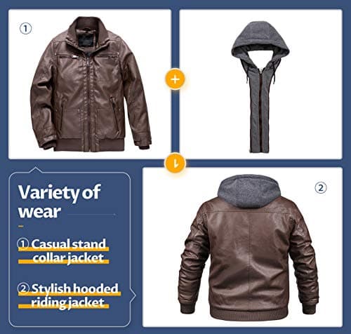 CREATMO US Men's Faux Leather Motorcycle Jacket Waterproof Windproof PU Moto Vintage Bomber Hoodie
| CREATMO US Men's Faux Leather Jacket with Removable Hood Vintage Moto Windproof PU Bomber
| CREATMO US Men's Faux Leather Moto Jacket Waterproof Win