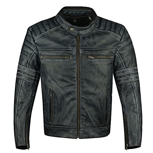 Men's Armor High Visibility Shadow Motorcycle Jacket - Distressed Black Leather