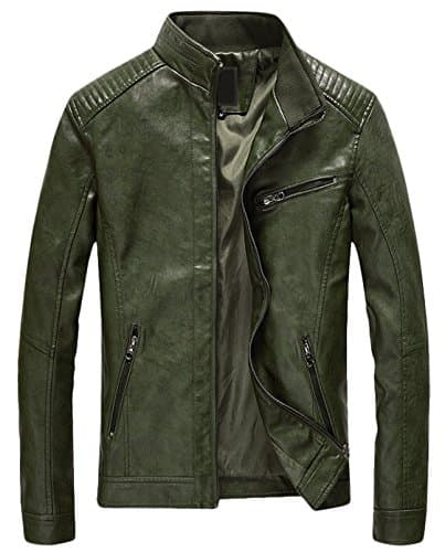 Youhan Men's Casual Slim Bomber Faux Leather Jacket