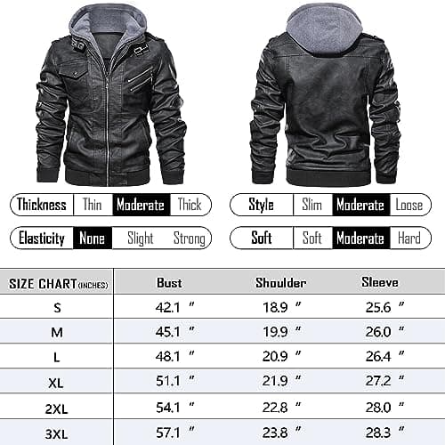 Men's Faux Leather Motorcycle Jacket with Removable Hood