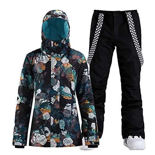 GSOU Women's Waterproof Snowsuit Ski Jacket and Pants Insulated Warm Winter Snowboarding
