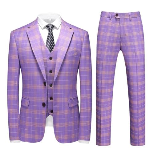 YFFUSHI Men's Plaid 3 Piece Suit Slim Fit Tuxedo