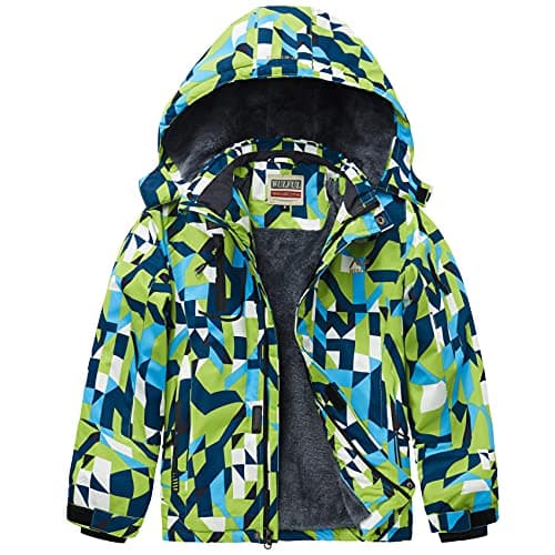 WULFUL Boys' Waterproof Fleece Hooded Ski Jacket