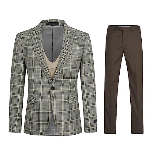 Cloudstyle Men's Slim Fit Checked Blue/Black Single Breasted Vintage Suit