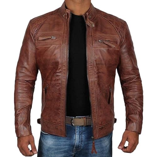 JEsilunmaMY Men's Distressed Punk Leather Jacket Vintage Motorcycle Bomber Coat