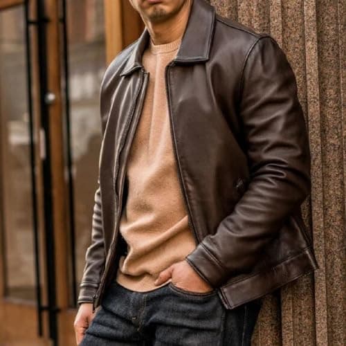 Classic Mens Genuine Lambskin Leather Jacket with Zip Out Liner