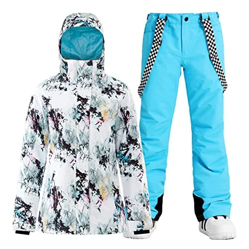 GSOU Women's Waterproof Snowsuit Ski Jacket and Pants Insulated Warm Winter Snowboarding